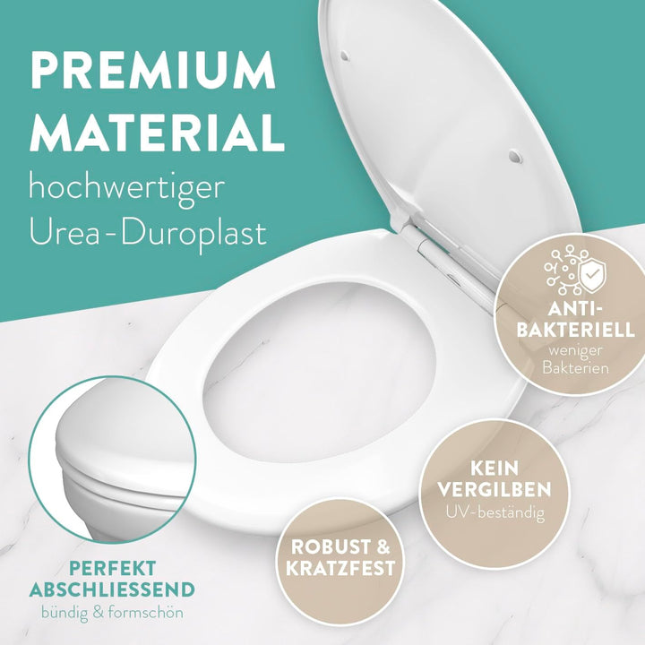 Benkstein® Premium Toilettendeckel antibakteriell oval weiss. Klodeckel mit Quick-Release-Funktion u
