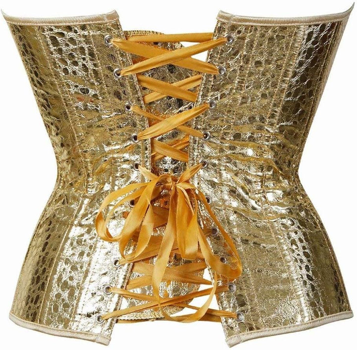 Josamogre Leder Korsett Corset Top Damen Kunstleder Corsage Gothic Reissverschluss Sexy XXS Gold, XX