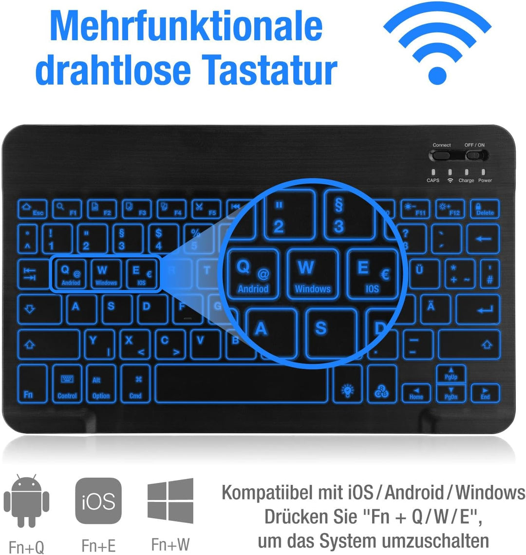 MAYPHY Kabellose Mini-Tastatur-Maus-Kombination, tragbare Tastatur mit 7-Farbiger Hintergrundbeleuch