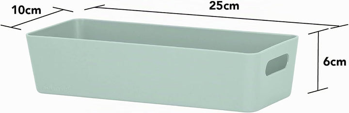 12x Ordnungsboxen - 6 cm hoch - grün - 25x10x6cm - 1 Liter - Ordnungskorb - Schubladenorganizer Silb