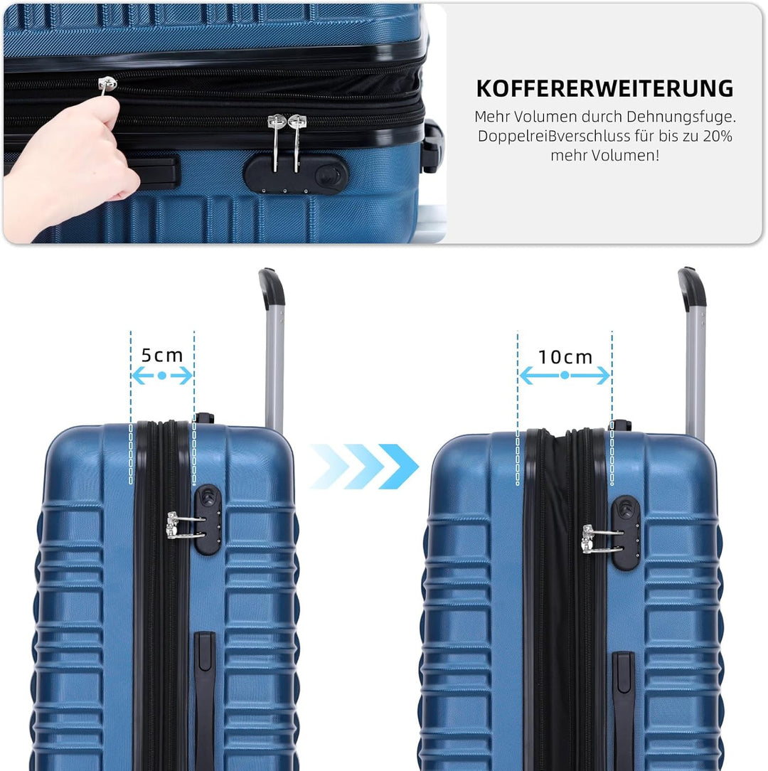 BEIBYE Zwillingsrollen Reisekoffer Koffer Trolleys Hartschale M-L-XL-Set , Erweiterbar, (Blau, M) Bl