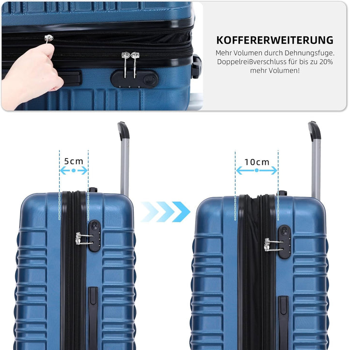 BEIBYE 2088 Zwillingsrollen Reisekoffer Koffer Trolleys Hartschale M-L-XL-Set in 13 Farben (Blau, L)