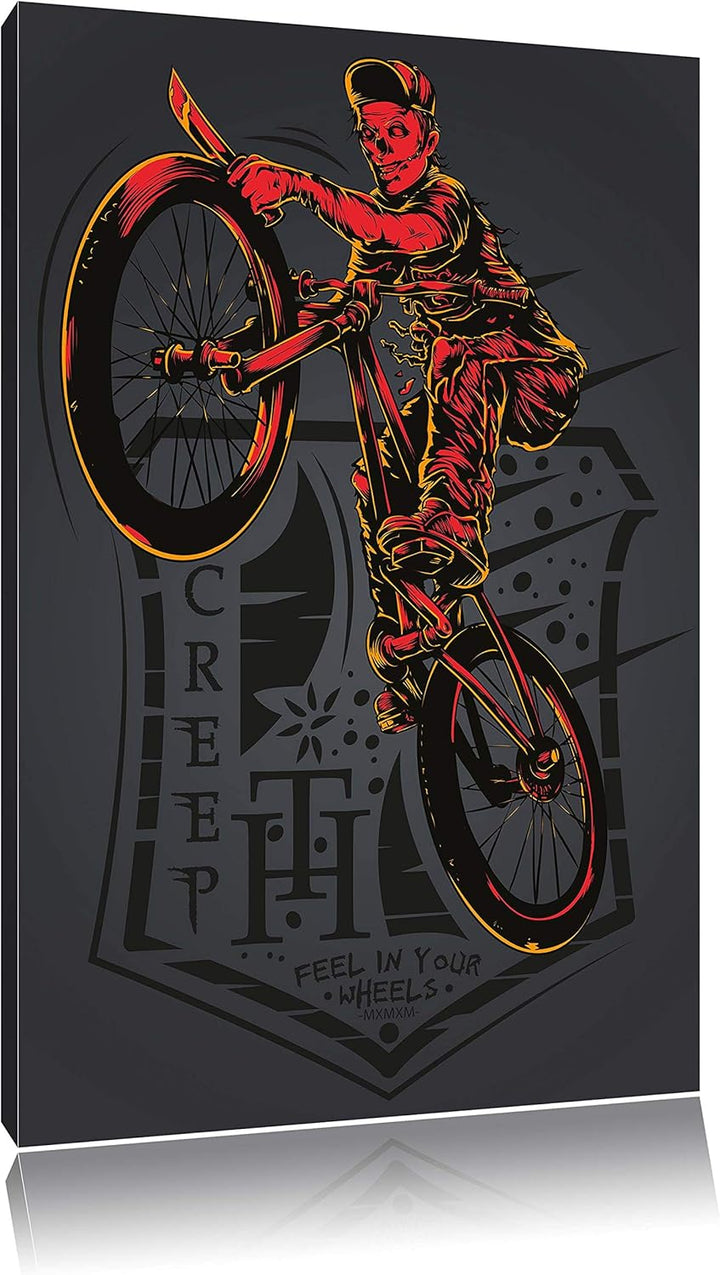 Creepy Biker black Leinwandbild Bild auf Leinwand, XXL riesige Bilder fertig gerahmt mit Keilrahmen,