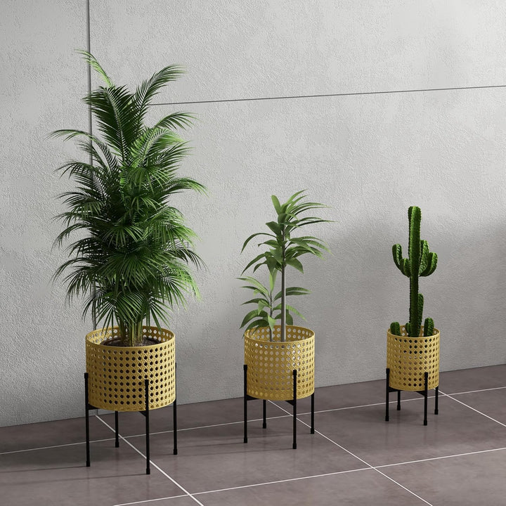 Outsunny 3er-Set Pflanzenständer Blumenständer mit Rattanoptik Pflanzenhocker Blumenhocker für Innen
