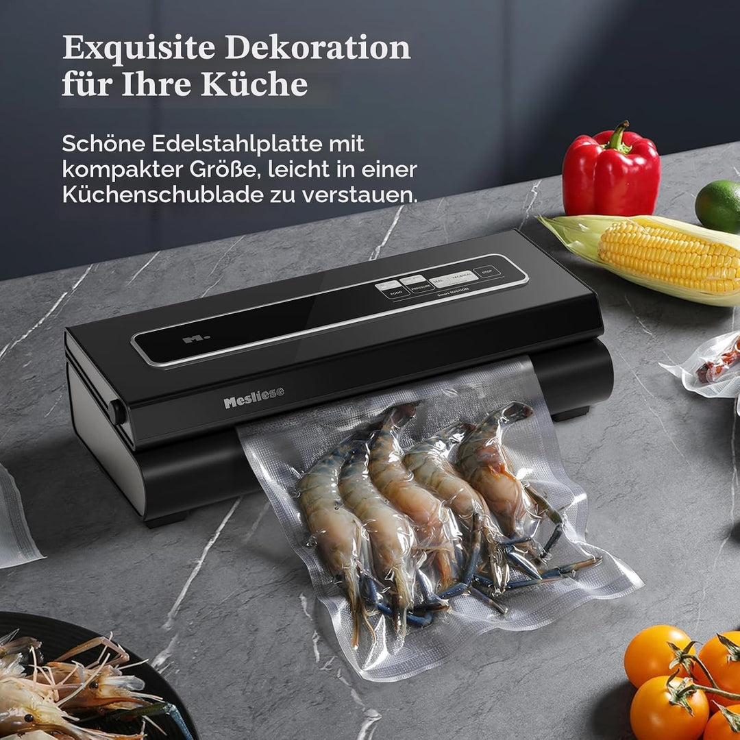 Mesliese Vakuumierer, 90 kPa Vakuumiergerät, 6-in-1 kompaktes Lebensmittel-Vakuumiersystem mit Schne