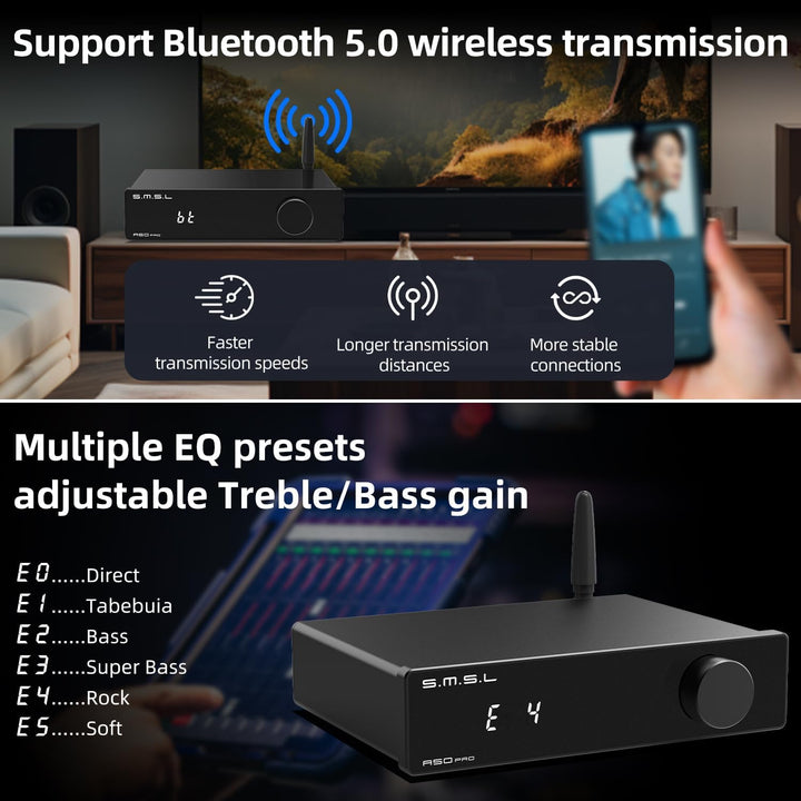S.M.S.L A50 Pro Verstärker,LPF&amp;HPF,2.1 Kanal Audio Verstärker,100W Bass Ausgangsleistung, HiFi Bluet