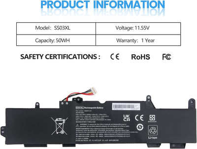 Wikinu 50Wh SS03XL 933321-855 Laptop Akku für Hp EliteBook 730 735 740 745 755 830 840 846 G5, 730 7