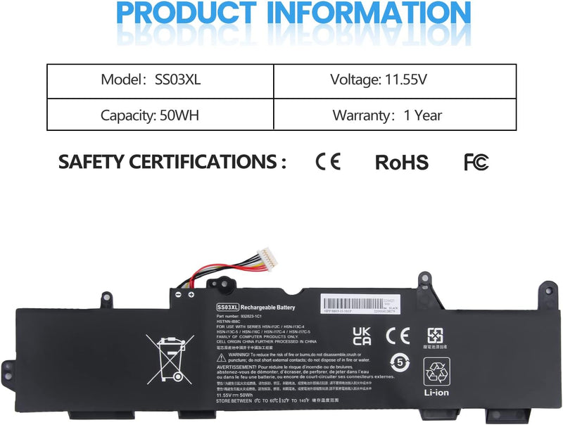 Wikinu 50Wh SS03XL 933321-855 Laptop Akku für Hp EliteBook 730 735 740 745 755 830 840 846 G5, 730 7