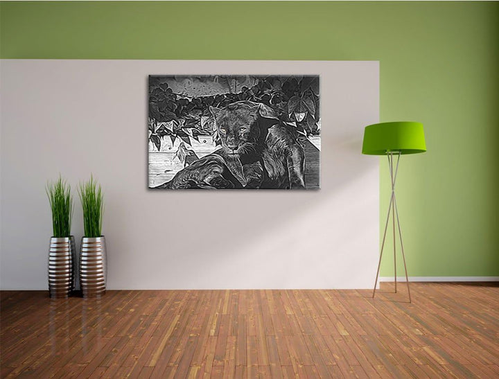 schwarzer Panther schwarz/weiss Deluxe Format: 100x70 cm auf Leinwand, XXL riesige Bilder fertig ger