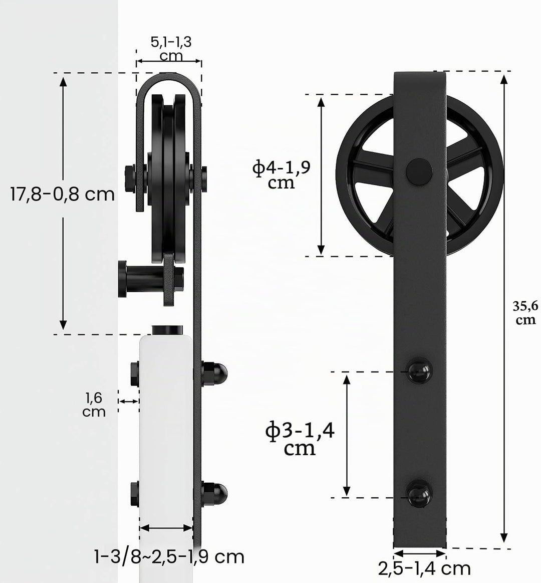 WINSOON Schiebetüraufhängungs-Hardware für Scheunentür, 2 Stück, schwarz, grosses Speichenrad (2 Stü