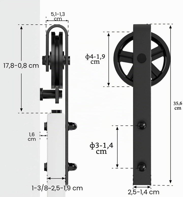 WINSOON Schiebetüraufhängungs-Hardware für Scheunentür, 2 Stück, schwarz, grosses Speichenrad (2 Stü