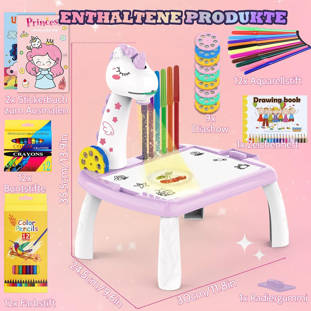 Zeichenprojektor für Kinder, Projektion Zeichentafel Kinder 52 Stück Malprojektor Kinder Set mit 72