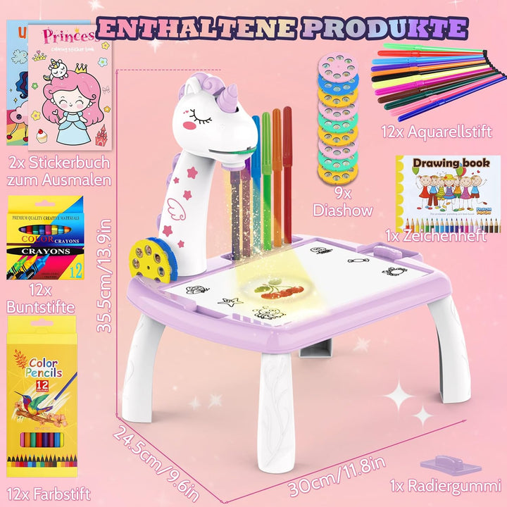 Zeichenprojektor für Kinder, Projektion Zeichentafel Kinder 52 Stück Malprojektor Kinder Set mit 72