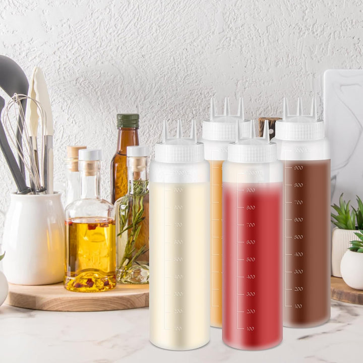 Vegena 4 Stück Quetschflasche 1000ml Squeeze Flasche, Quetschflaschen Aus Kunststoff Mit 3 Spritzdüs