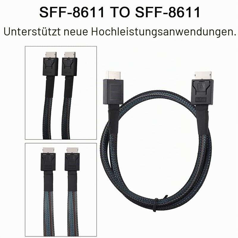 CY Cable OcuLink PCIe PCI-Express SFF-8611 4i auf OcuLink SFF-8611 SSD-Datenkabel, aktiv, 50 cm Blac
