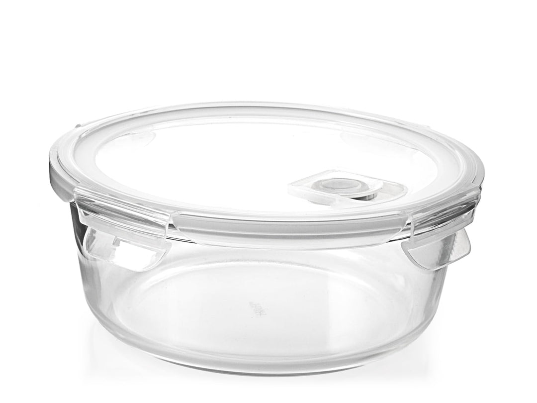 H&H Runder Glasbehälter mit Deckel und Ventil 1300 ml 1300ml, 1300ml