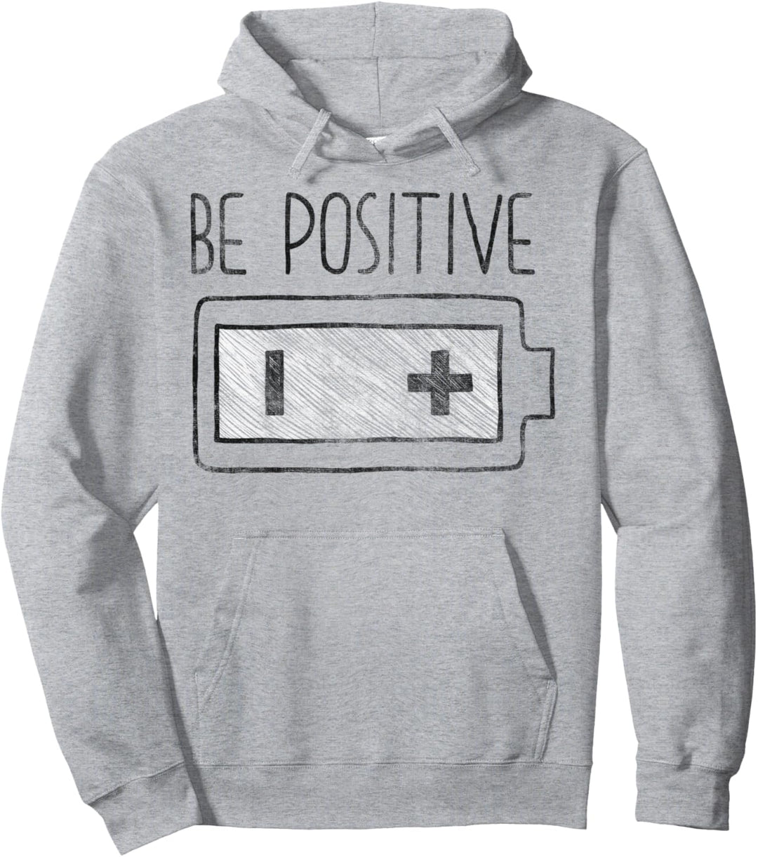 Trendy Be Positivie Plus And Minus Battery Sketch Pullover Hoodie