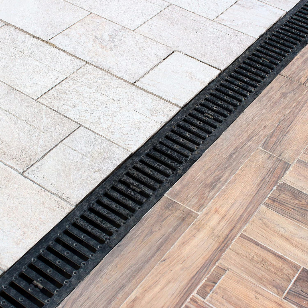 Wiltec Entwässerungsrinne 3X 1 m mit Abdeckrost aus Gusseisen – 25 t Traglast – Ablaufrinne für Abwa