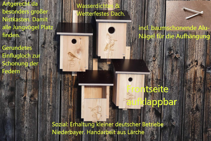 Premium Natur Lärchenholz Nistkasten unbehandelt nach Nabu, massives Vogelhaus Nisthilfe wetterfest