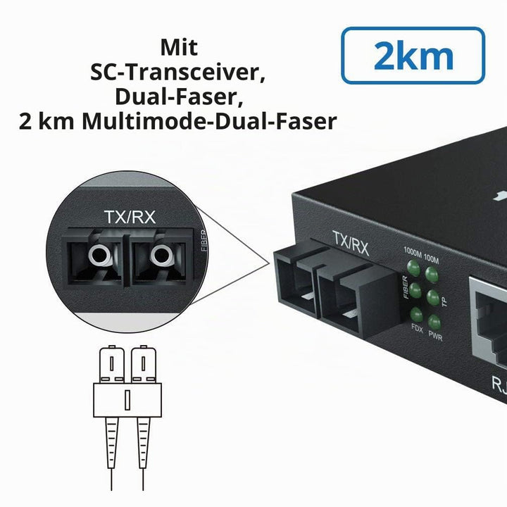 10Gtek® Gigabit Ethernet Medienkonverter, mit Built-in 1Gb Multi-Mode SC Transceiver, Multi-Mode Dua