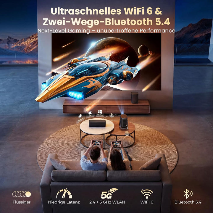 4K Smart Beamer | KOGATA Kurzdistanz 1.1:1, tragbar | Kompatibel mit Netflix-App | Dolby Audio & DTS