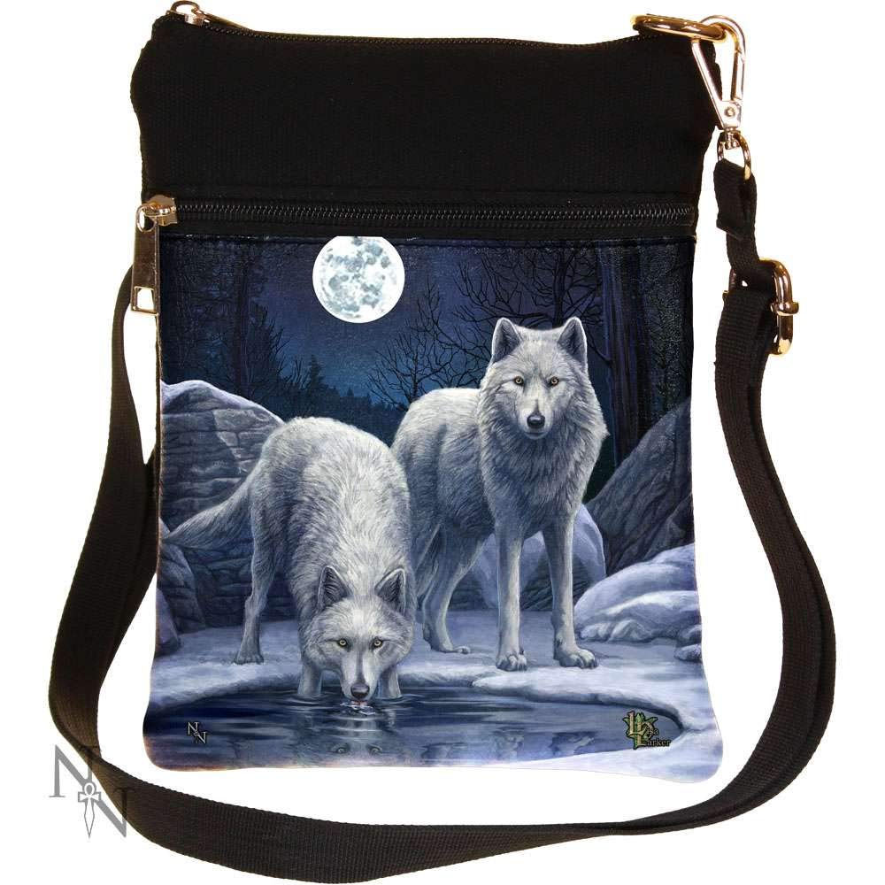Nemesis Now Schultertasche „Warriors of Winter“ von Lisa Parker, 23 cm, Schwarz, Kunstleder und Lein