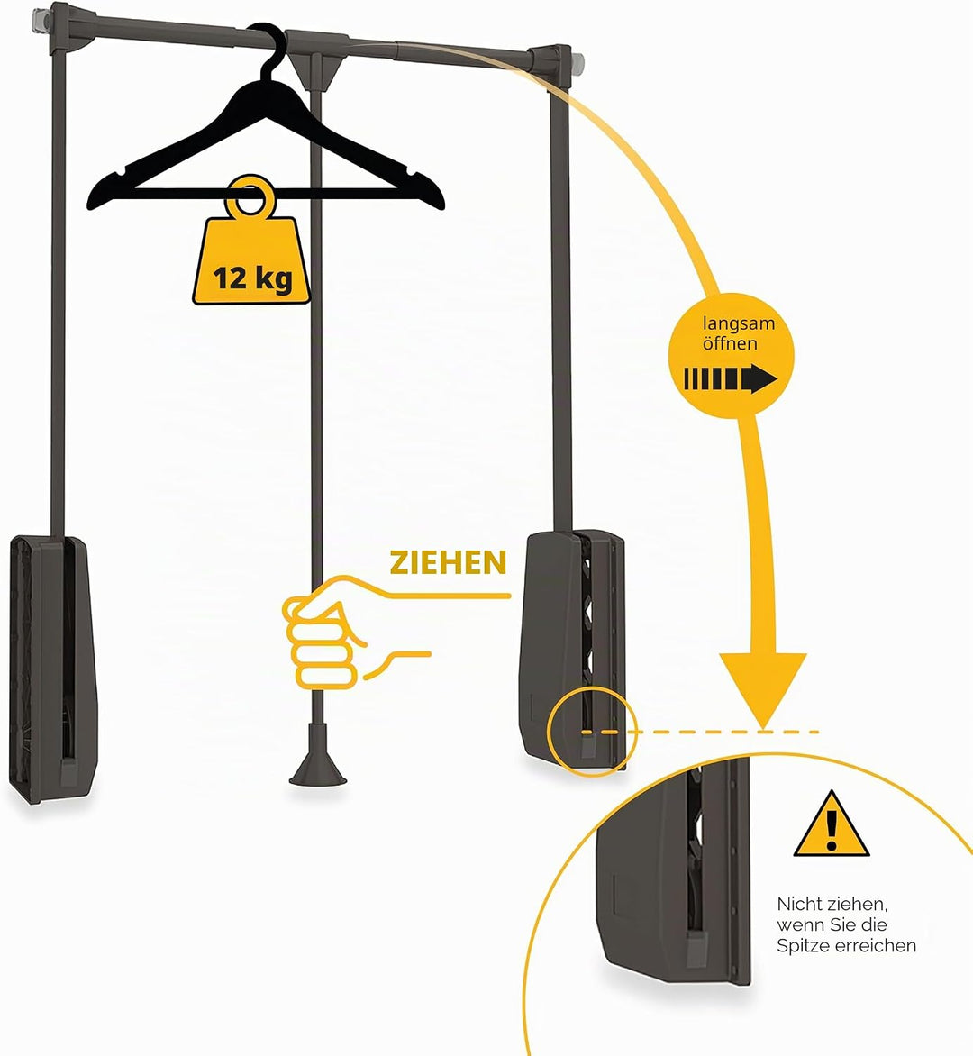 Emuca - Kleiderlift für Schrank, Ausziehbarer Kleiderlift 450-600mm Breite, Schrankinnenseiten Monta