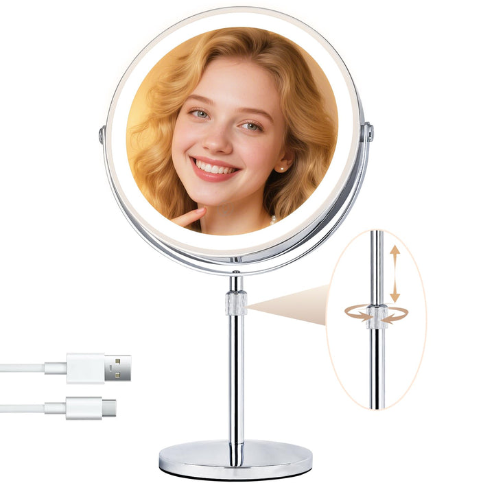 Wiederaufladbar Kosmetikspiegel mit 1X/10X Vergrösserungs LED Make-up Spiegel mit Lichtern, 9 Zoll d
