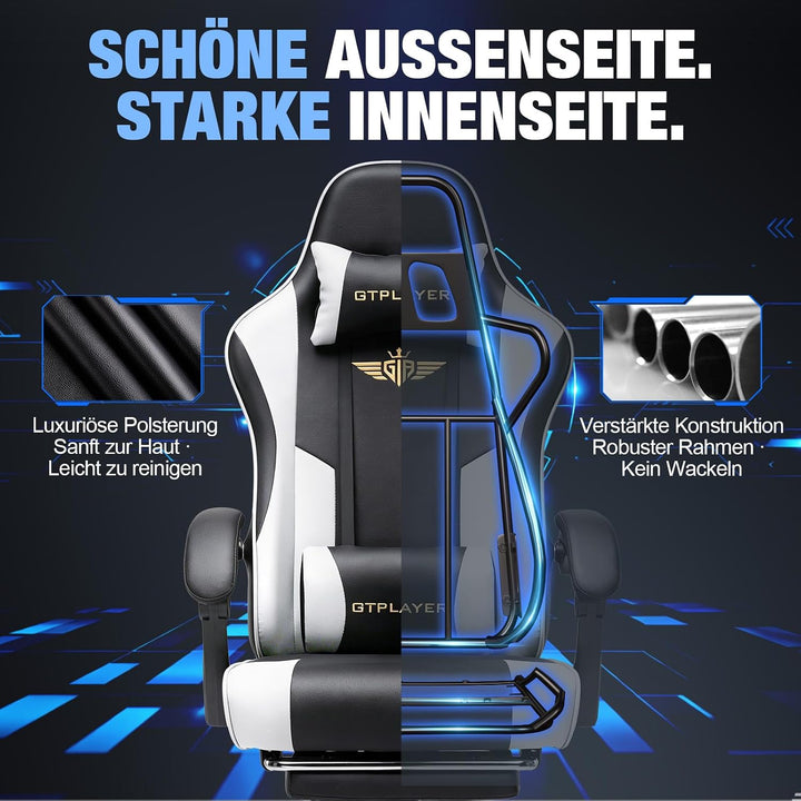 GTPLAYER Gaming Stuhl Chair Gamer Sessel - Ergonomischer Gamer Stuhl mit Fussstütze Kopfstütze und L