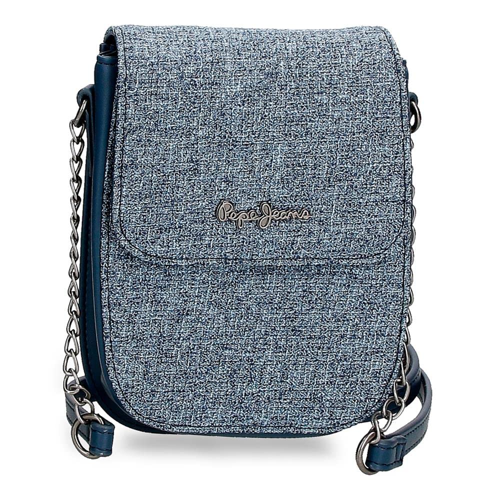Pepe Jeans Maddie Blue Handy-Umhängetasche 13,5 x 17,5 x 4 cm Polyester mit Kunstlederdetails Blau S