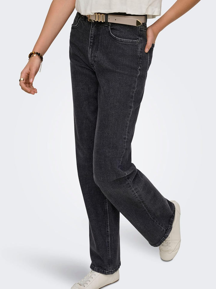 ONLY Female Jeans mit weitem Bein ONLJUICY Hohe Taille Weiter Beinschnitt Jeans 25W / 30L Black Deni