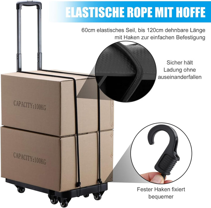 LADOKEE Faltbare Sackkarre Klappbar Transportkarre 200KG/91CM Bollerwagen Faltbar mit 6 Räder und 2