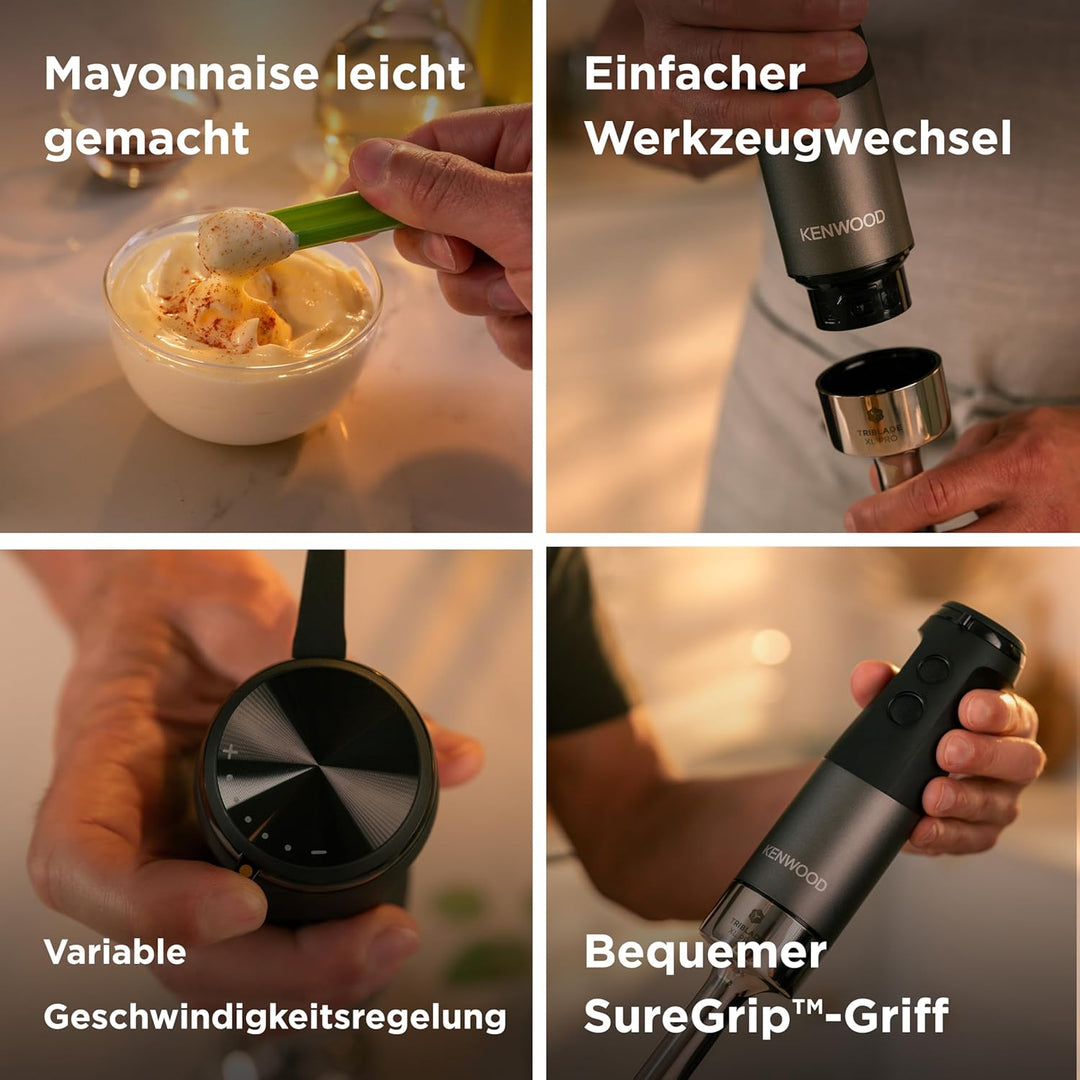 Kenwood Triblade XL Pro Stabmixer HBM80.322BK, 1200W, variable Geschwindigkeiten, Edelstahl(Pürierfu