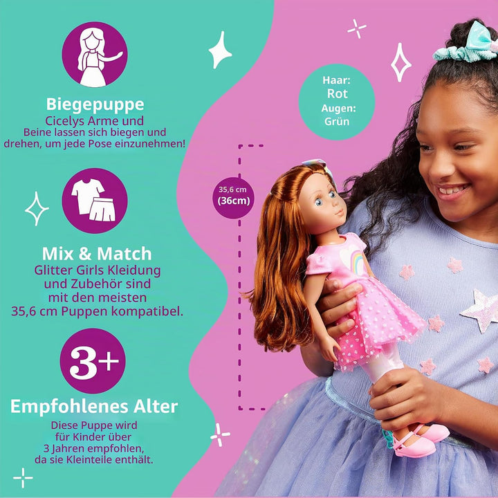 Glitter Girls Deluxe Geburtstag Puppe Cicely – Bewegliche 36 cm Puppe mit Geburtstagszubehör, Puppen