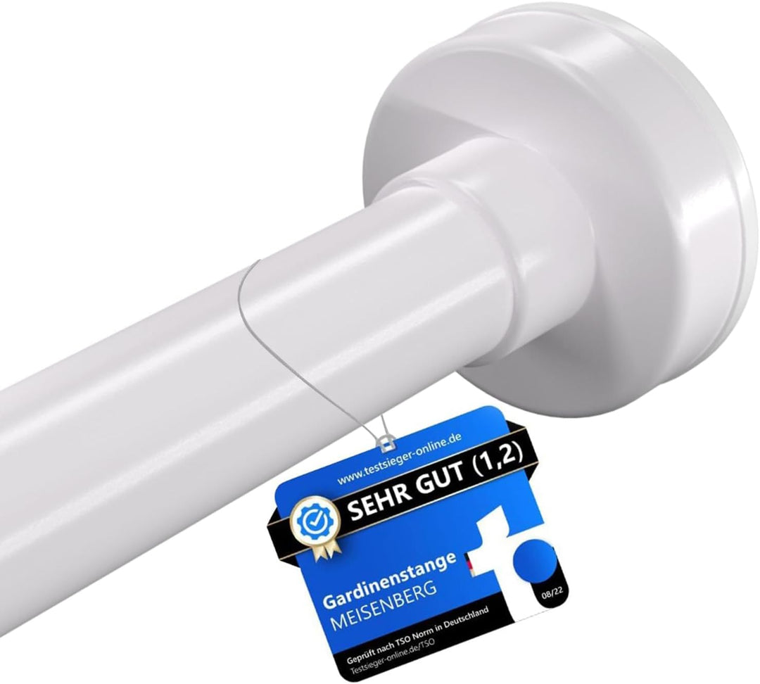 Teleskopstange Vorhang 140-250cm, Weiss, Ø 25 mm, Gardinenstange ohne Bohren - Duschstange zum Klemm
