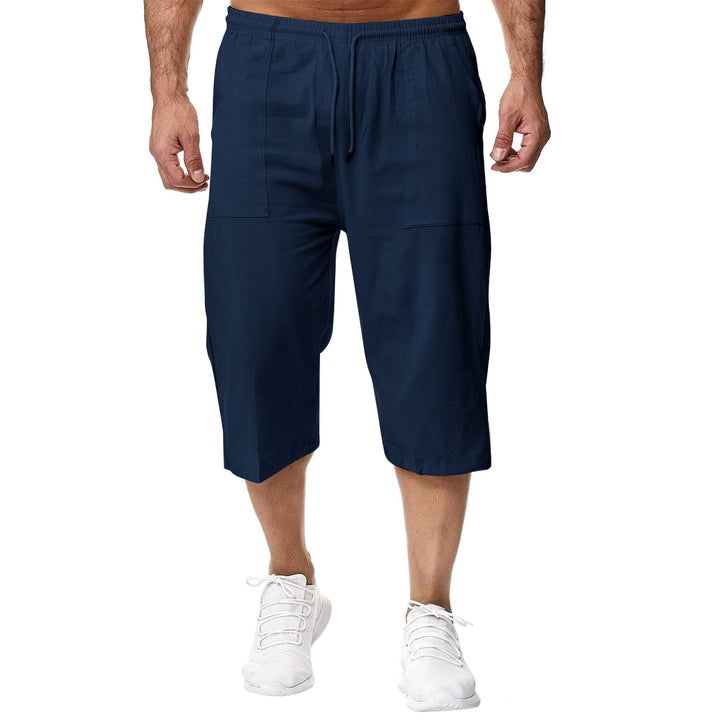 Remxi Herren-Shorts, 3/4-Leinen-Shorts, lockere Passform, Sommer, lässige Cargohose L Navy, L Navy