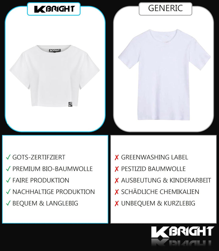 K-BRIGHT Damen Crop Top Kurzarm Basic Nachhaltig Bio Baumwolle Freizeit Sportoberteil Essential Shir