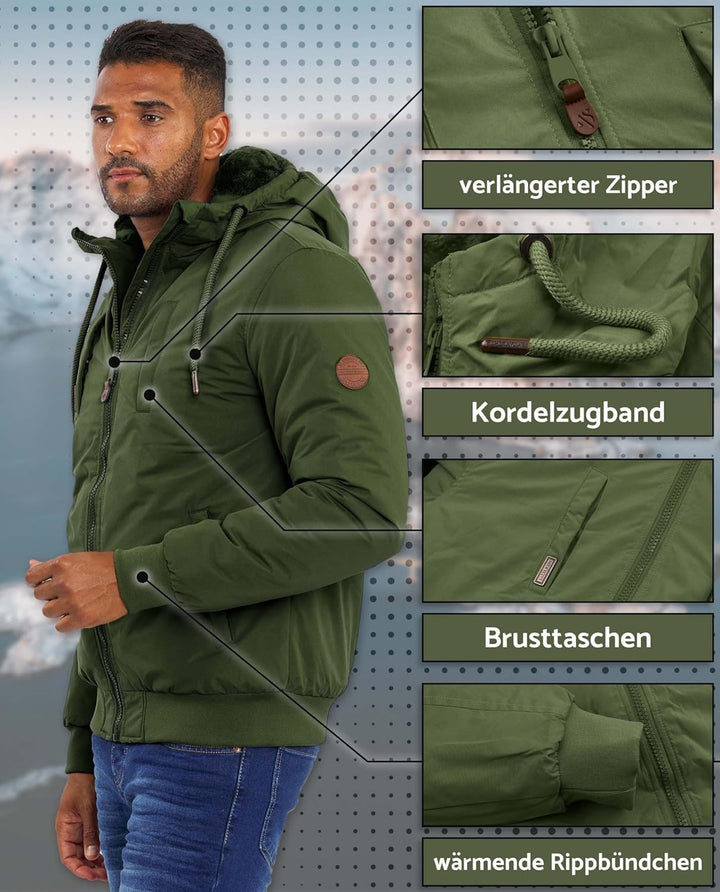 ALESSANDRO SALVARINI Herren Winterjacke (S-3XL) mit Kapuze - Teddyfleece innen komplett, Winddicht,