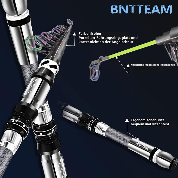 BNTTEAM Tragbares Angel-Spinnruten- und Rollen-Kombi-Set Kohlefaser-Fluoreszenz-Rutenspitze, mit Ang