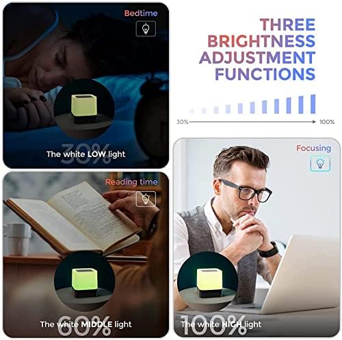 Bluetooth-Lautsprecher Wecker für Schlafzimmer, 5-in-1 dimmbare Touch-Nachttischlampe mit 7 RGB Farb