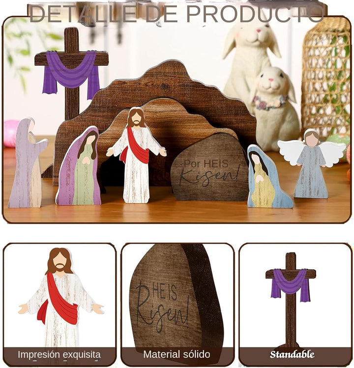 Geburtsszene aus Holz | Religiöse Dekorationen im rustikalen Stil | Krippen-Sets und Figuren | für T