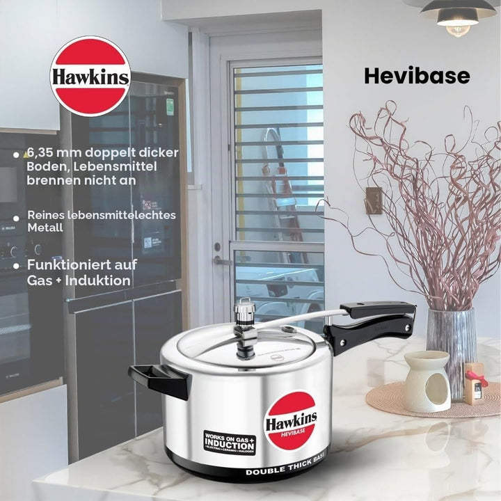 HAWKINS H 56 H56 Hevibase Schnellkochtopf, Induktionskompatibel, Aluminium, 5 Liter, Silber 5-Litre,