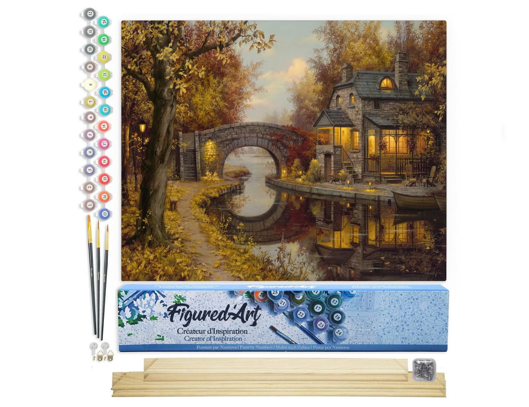 Figured'Art Malen Nach Zahlen Erwachsene Mit Rahmen Landhaus im Herbst - Paint by Numbers Basteln DI