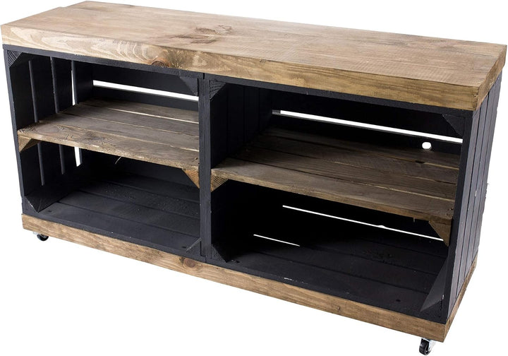 Sideboard aus Holz, braune Regalbretter, auf Rollen mit 4 Fächern - NEU - 100x30x50 cm - idealer TV
