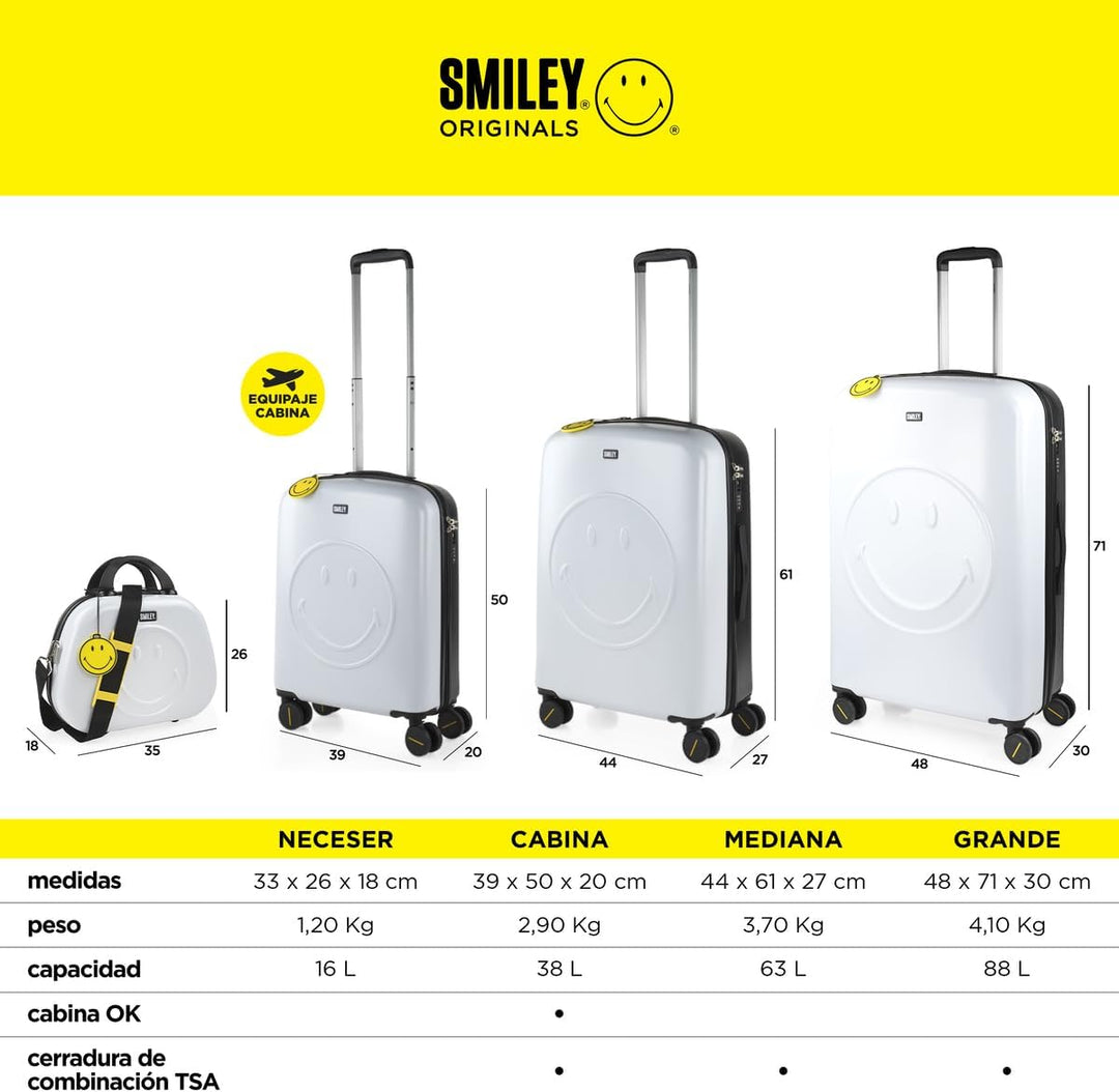 Smiley Originals Reisekoffer der Firma Smiley, Set mit 4 Rädern, Reisekoffer-Set, leicht, mit Zahlen