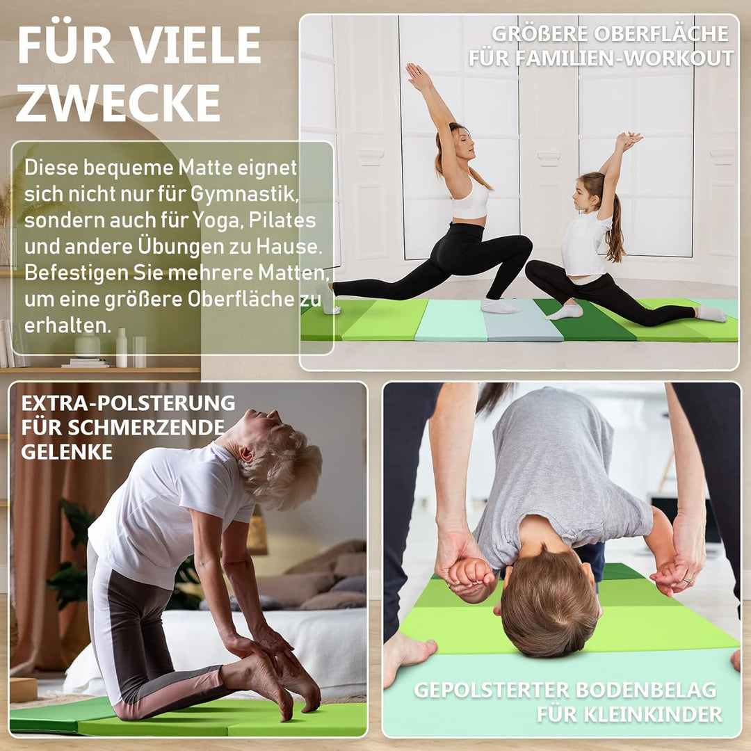 PhysKcal 195 x 75 x 3 cm Klappbare Weichbodenmatte Turnmatte Fitnessmatte Gymnastikmatte mit Tragegr