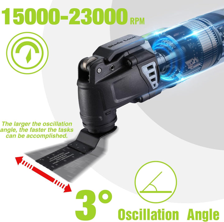 WORKPRO 300W Multifunktionswerkzeug, Oszillierende Säge mit 17 Zubehör und Aufbewahrungstasche, 7 Dr