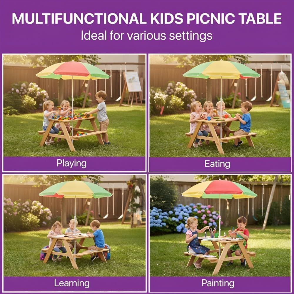 Plum Picknicktisch aus Holz mit Sonnenschirm - Natur