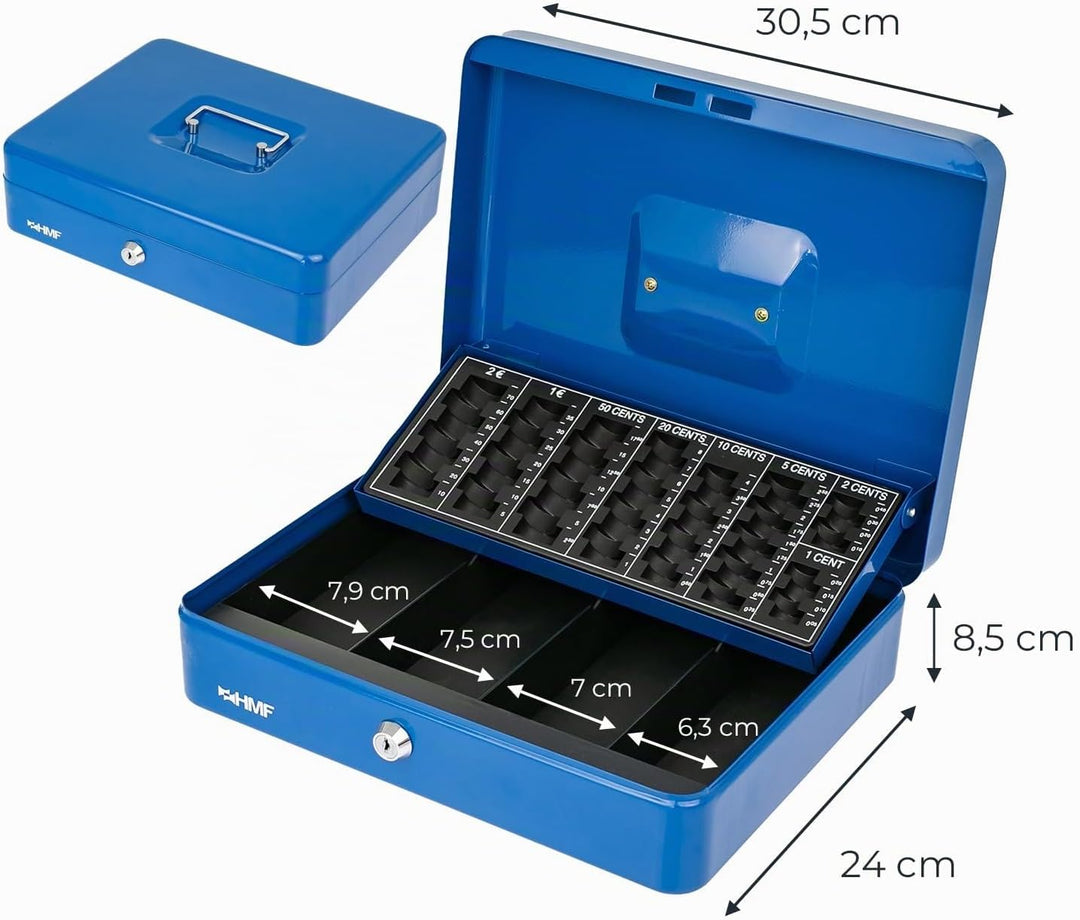 HMF 4215-05 Geldkassette abschliessbar mit Münzzählbrett | 30,5 x 24 x 8,5 cm | Blau, Blau