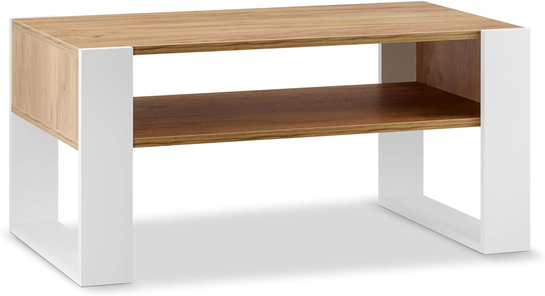defiPad® Grosser Couchtisch mit Stauraum | Modern Wohnzimmertisch Eiche | 92CM Breite Kaffeetisch |